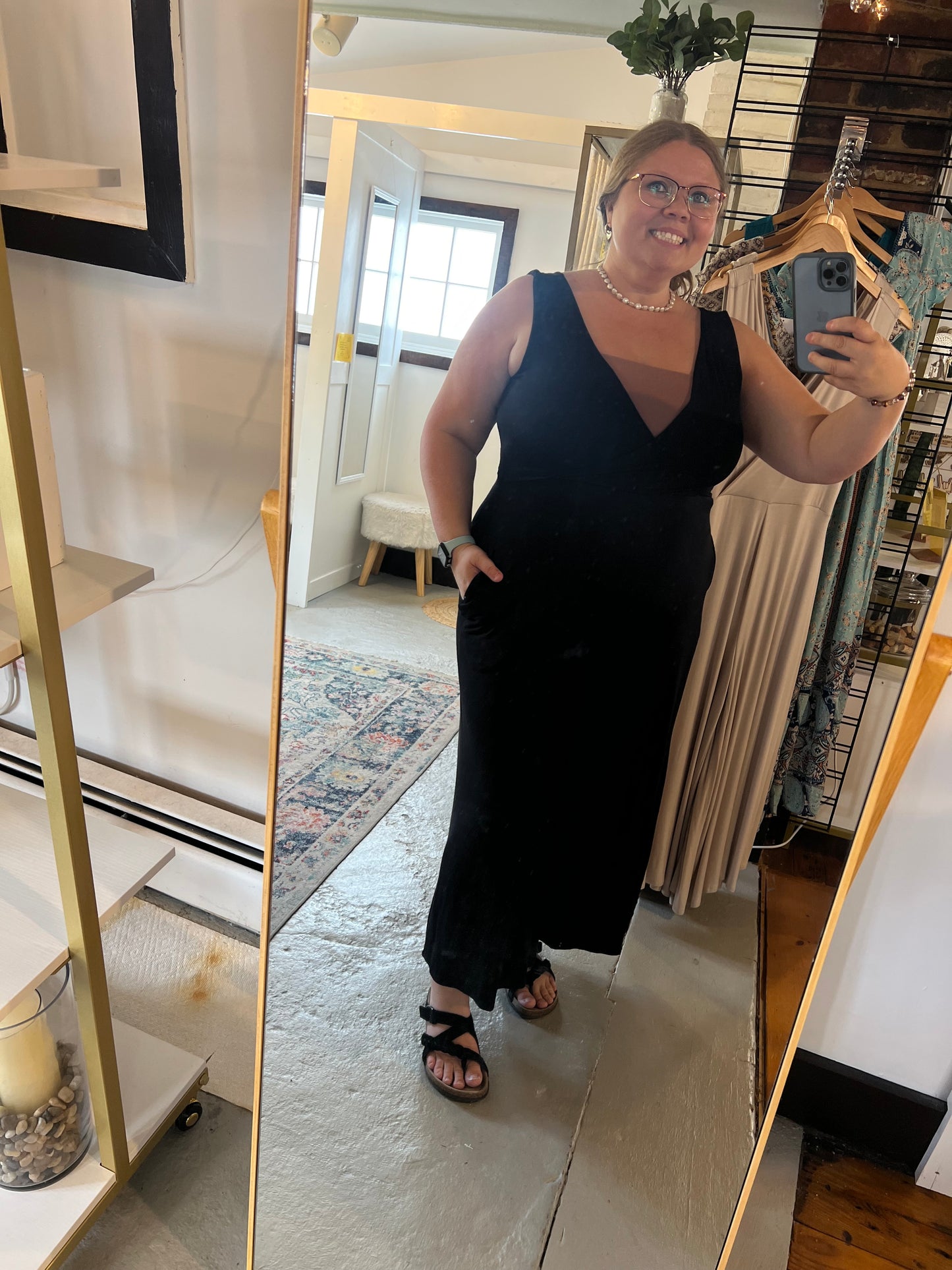 Black Surplice Sleeveless Jumpsuit