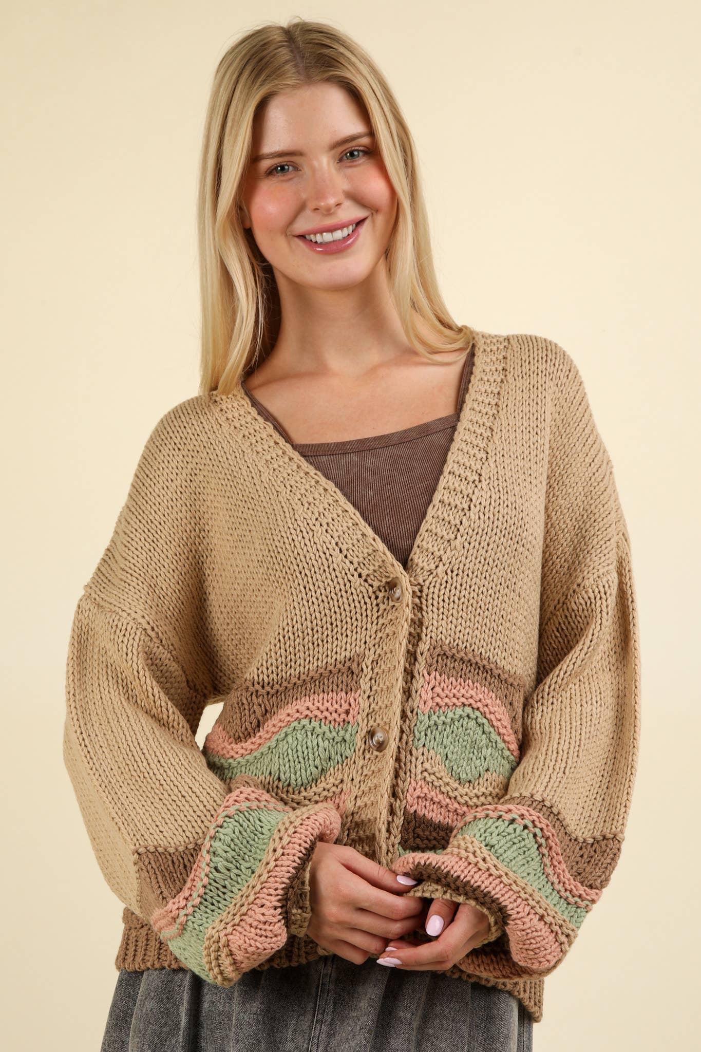 Milliana's Taupe Knit Sweater Cardigan