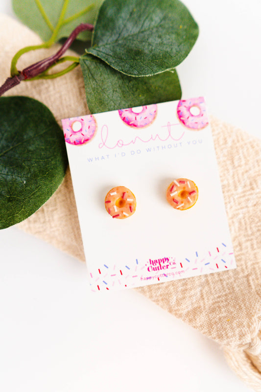 Pink Donut Clay Stud Earrings | Foodie Gift Dessert Gift