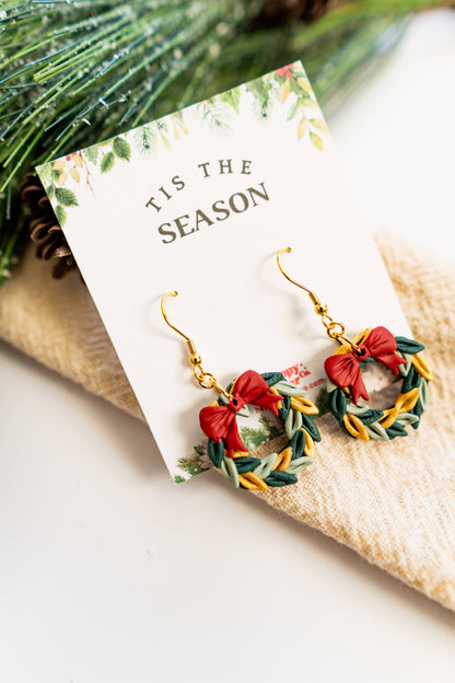 Festive Green Wreath Clay Earrings