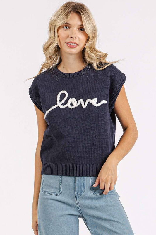 Meira's Navy Love Knit Sweater Vest