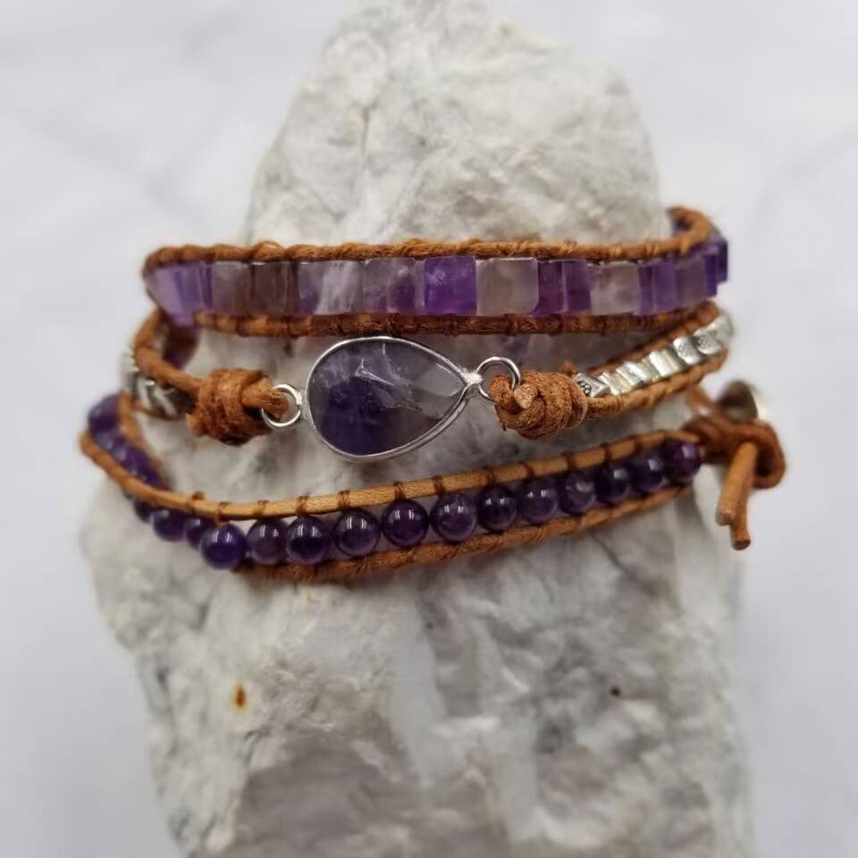 Gemstone Amethyst Triple Wrap Bracelets