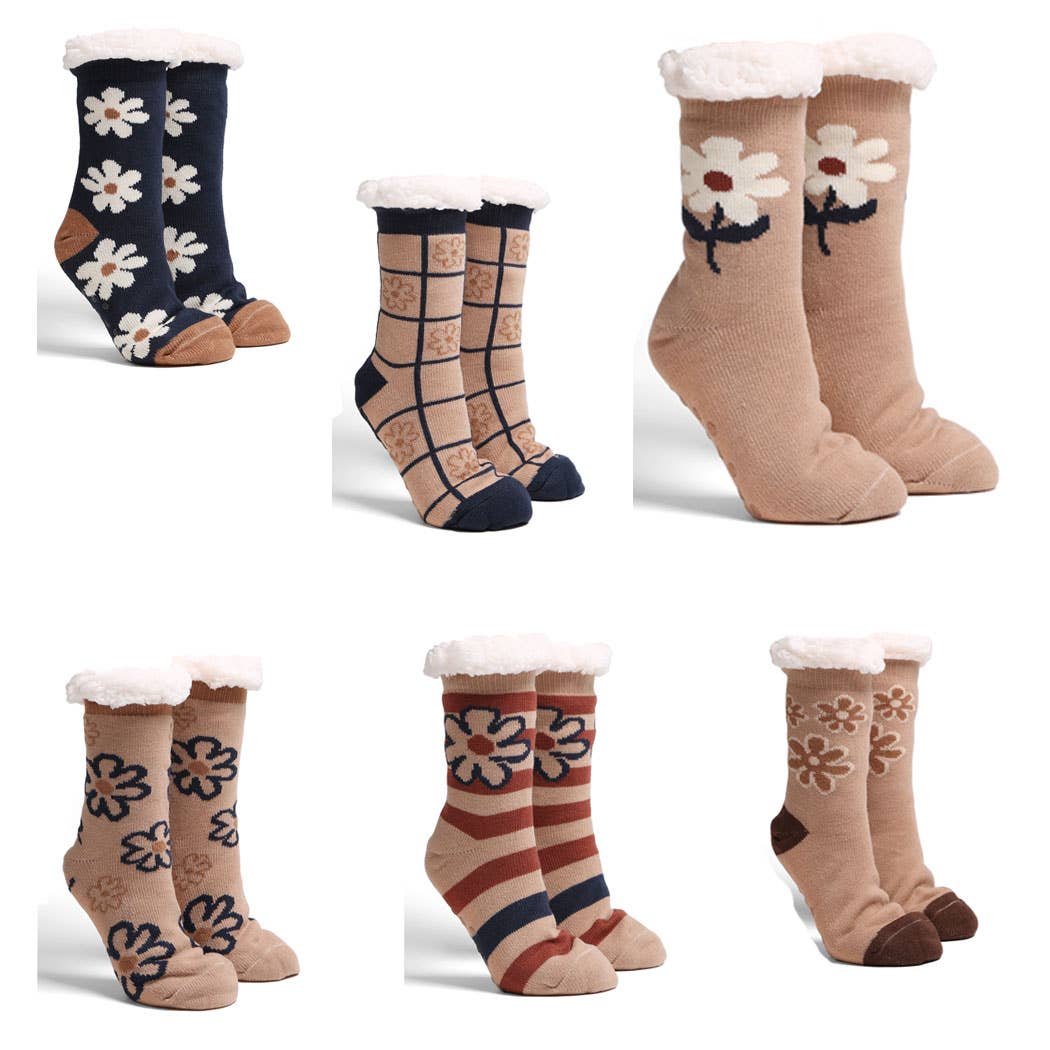 Luxury Soft Floral Slipper Mini Crew Winter Socks