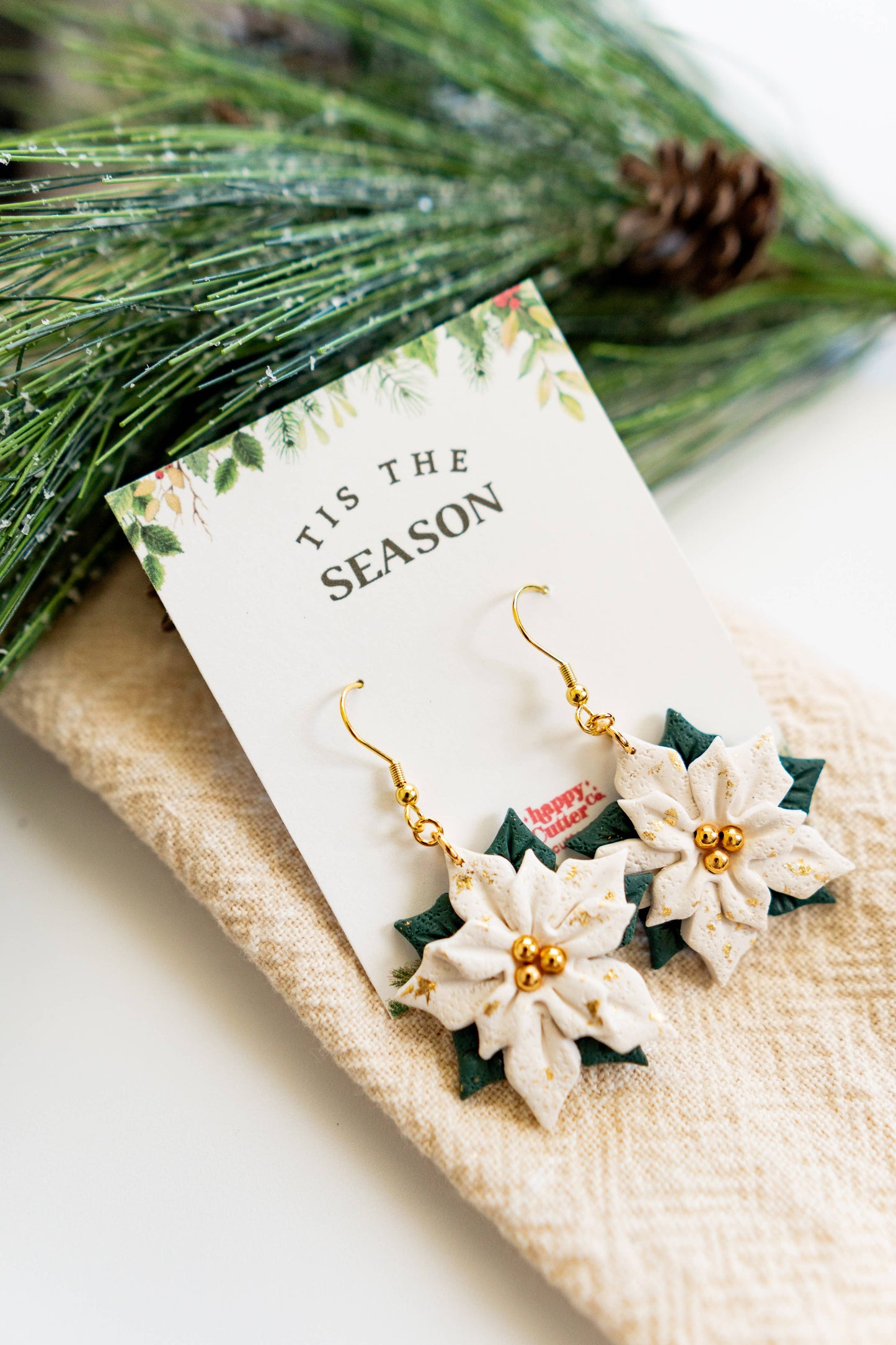 Cream Poinsettia Clay Earrings