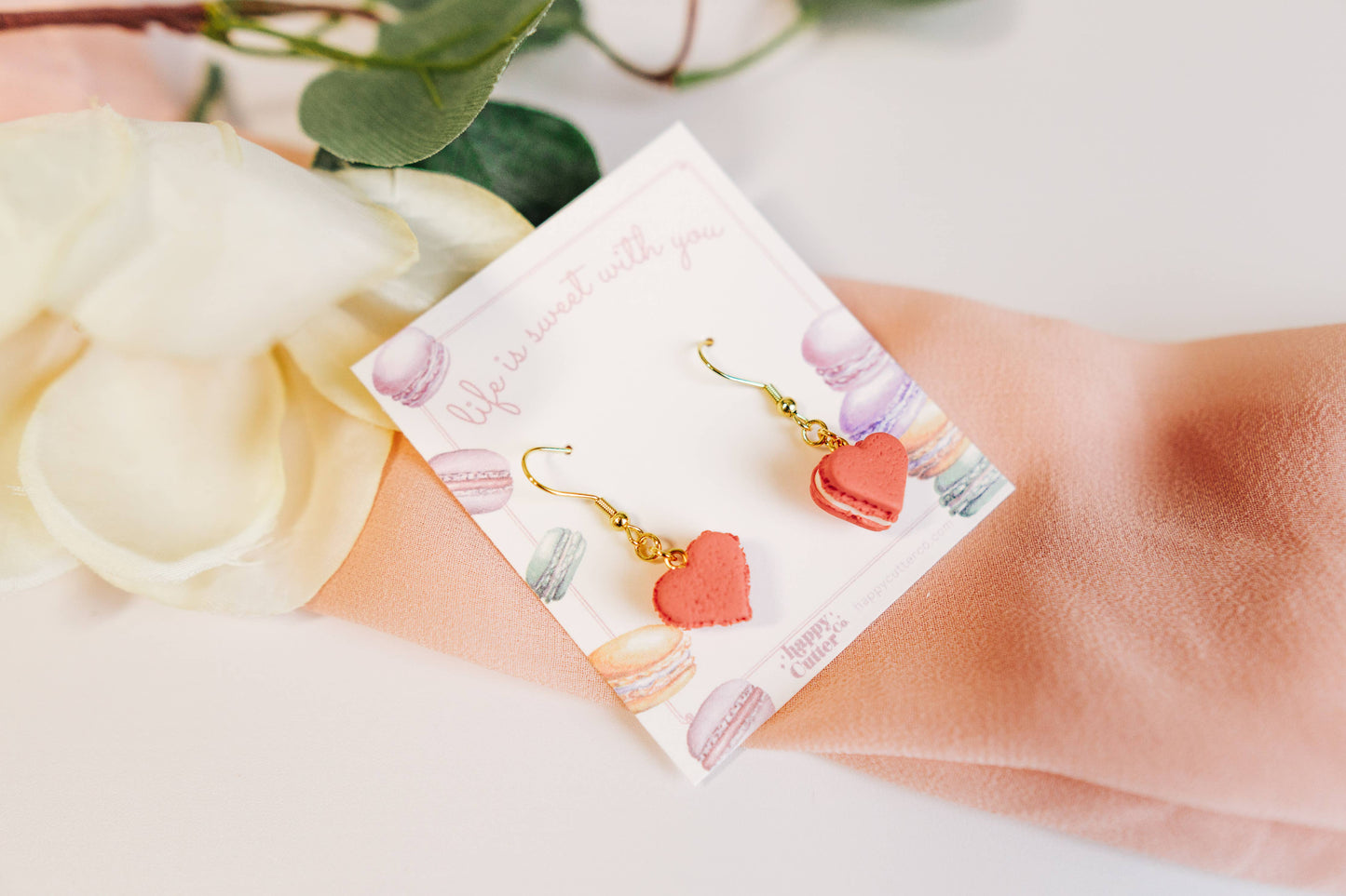 Pink Heart Macaron Earrings | Sweet Treat Valentine Earrings