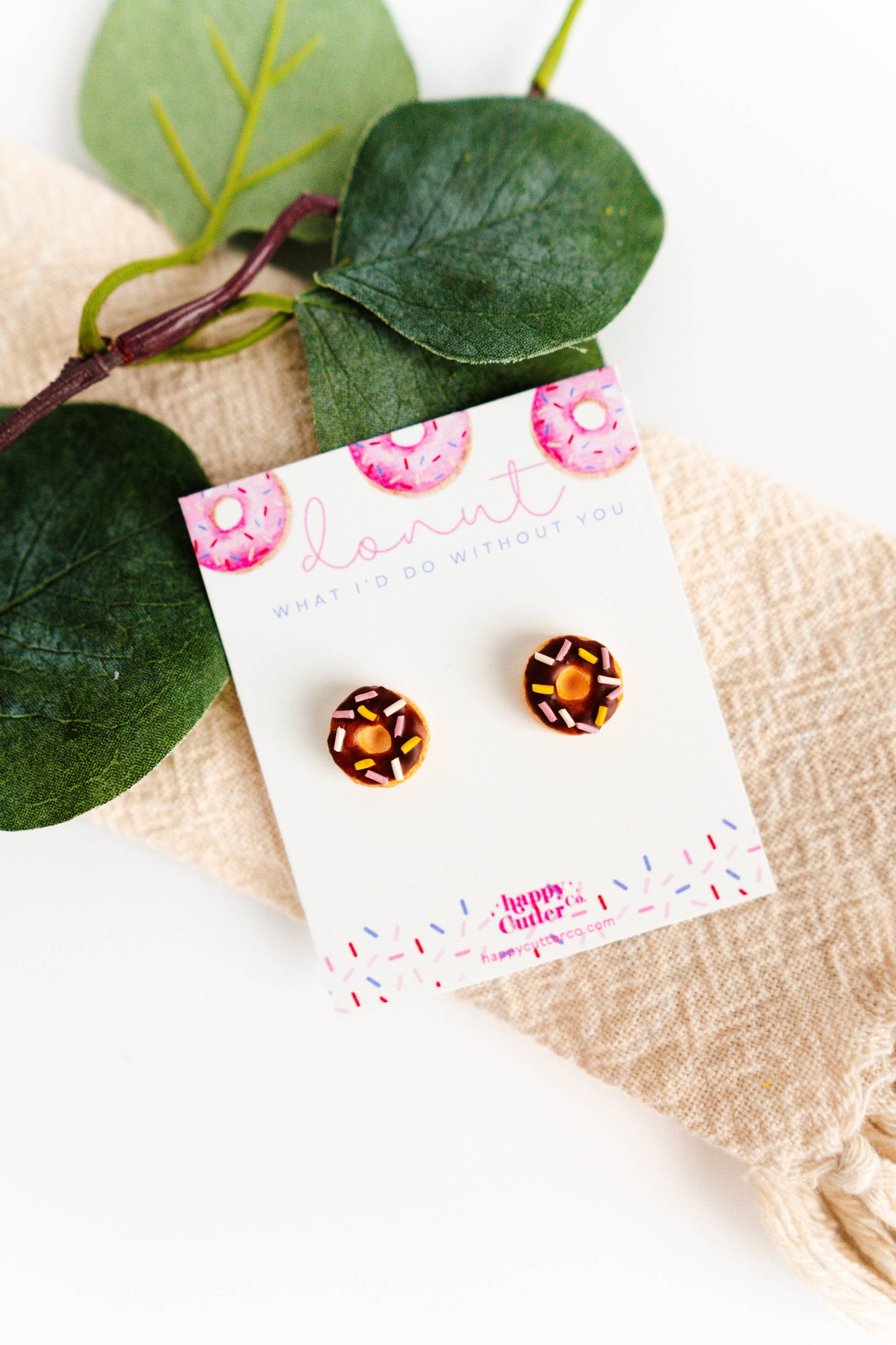 Chocolate Sprinkled Donut Clay Stud Earrings | Foodie Gift