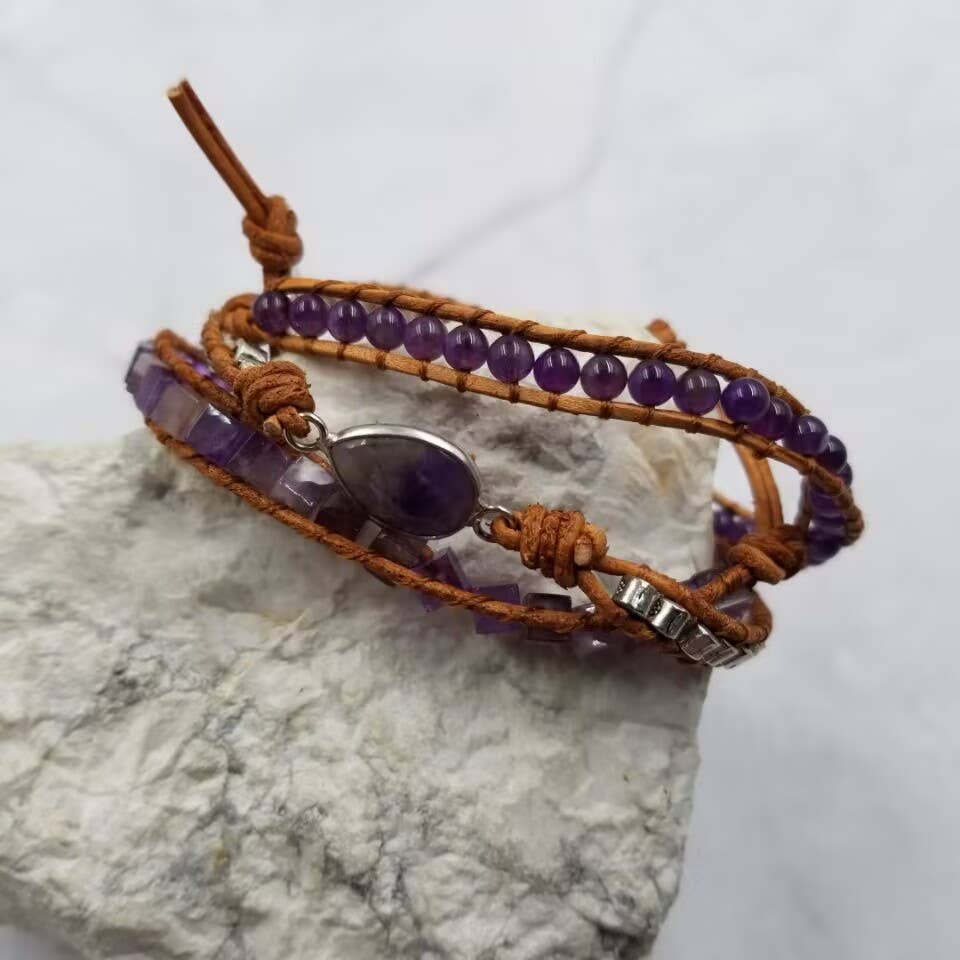 Gemstone Amethyst Triple Wrap Bracelets