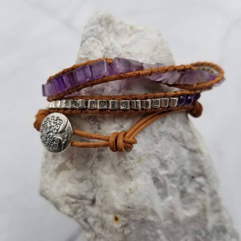 Gemstone Amethyst Triple Wrap Bracelets