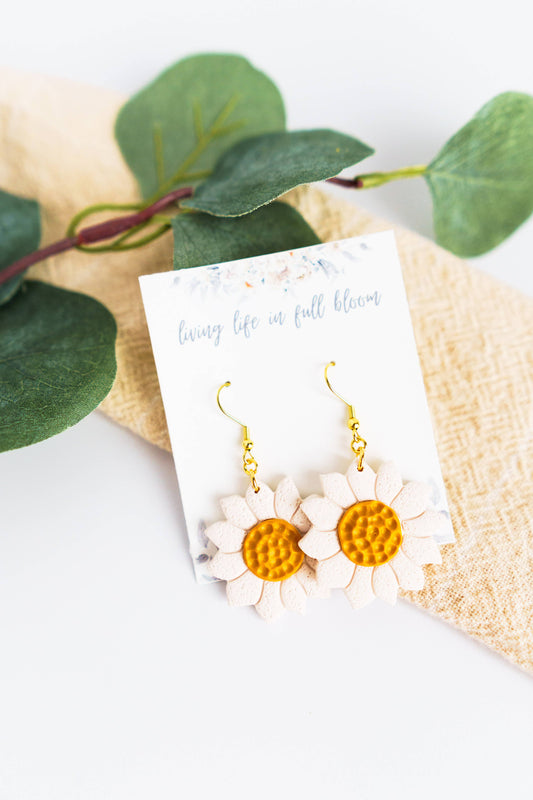 Statement Cream Daisy Clay Earrings | Floral Clay Earrings