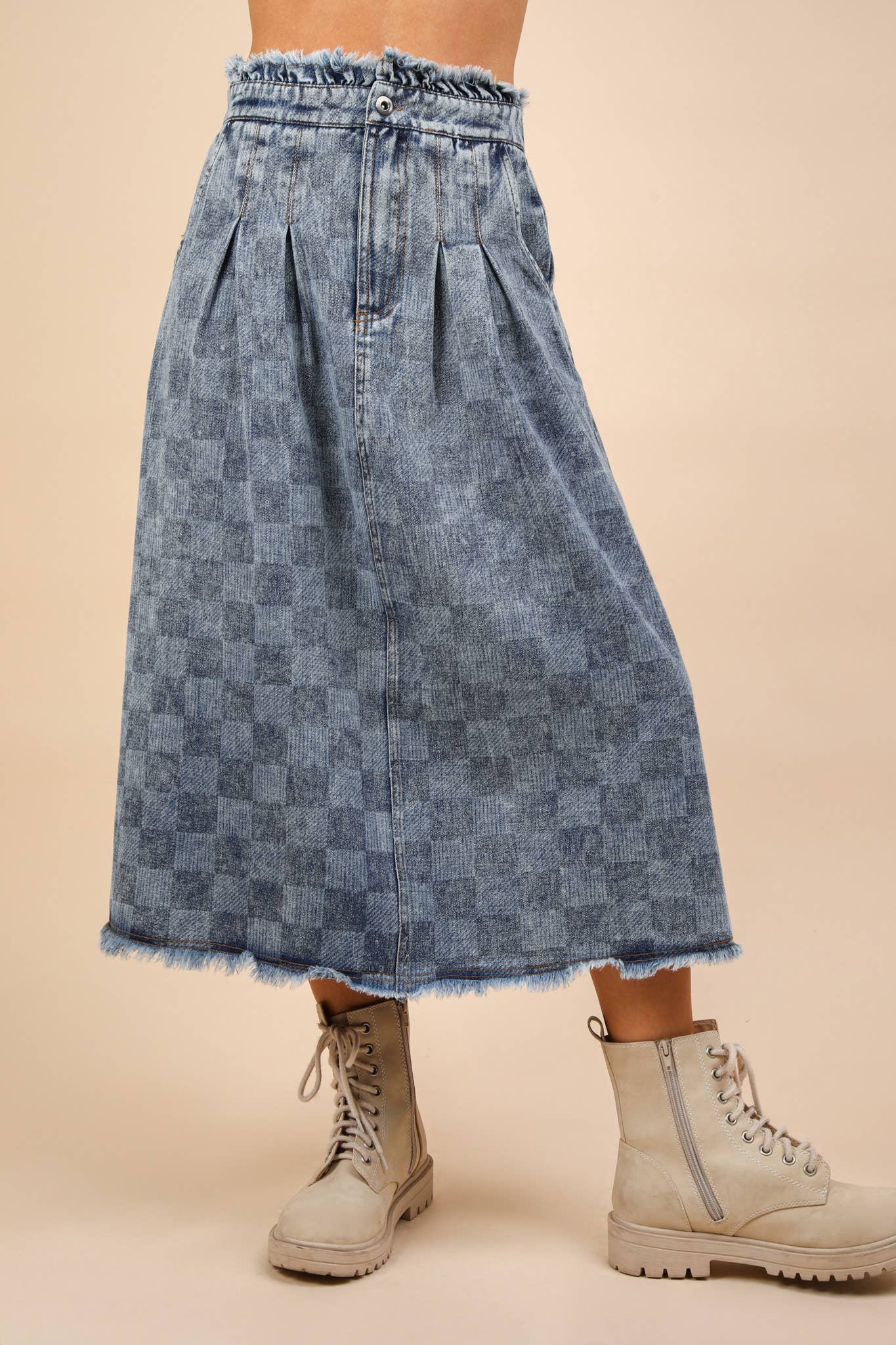 Rocco's Washed Checkered Denim Skirt