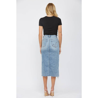 Mica's Light Blue High Waisted Distressed Skirt