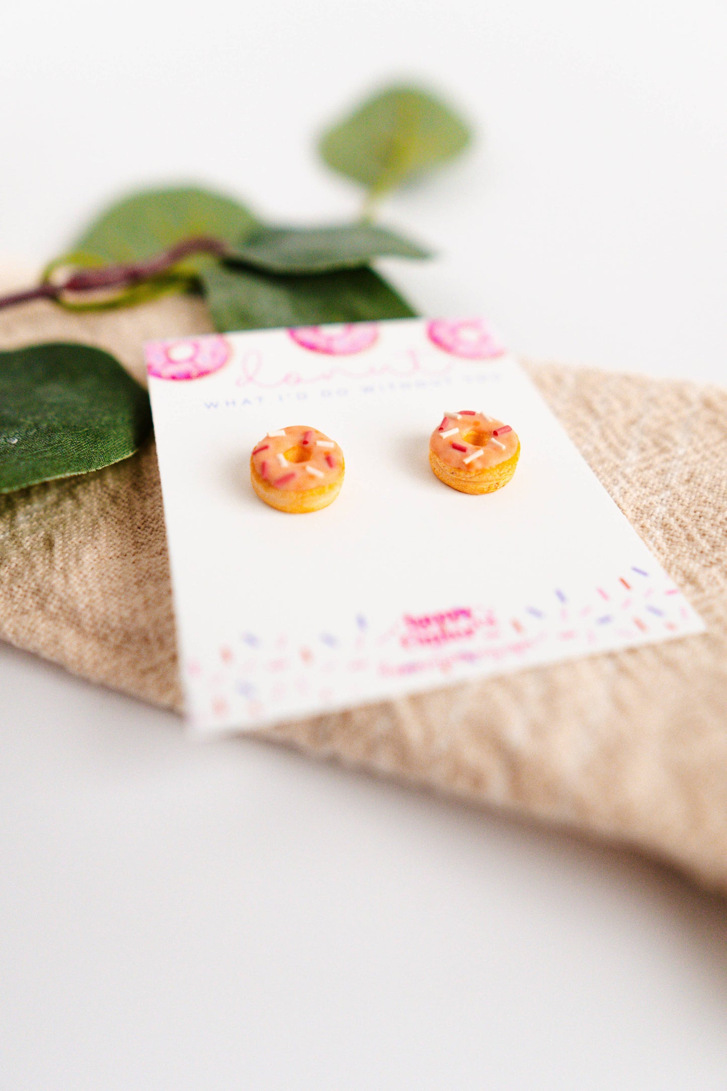 Pink Donut Clay Stud Earrings | Foodie Gift Dessert Gift