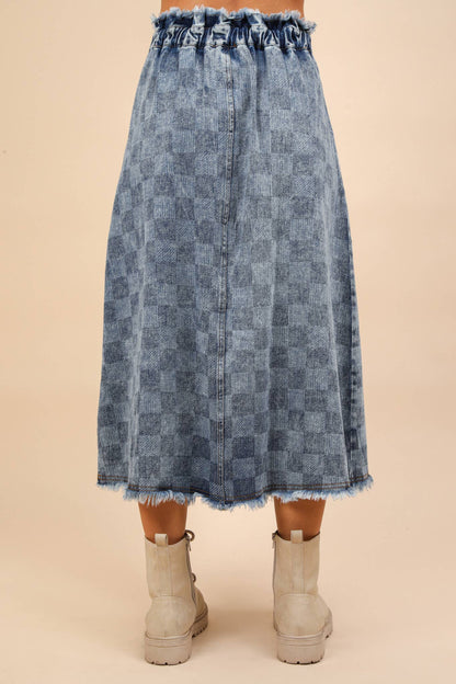 Rocco's Washed Checkered Denim Skirt