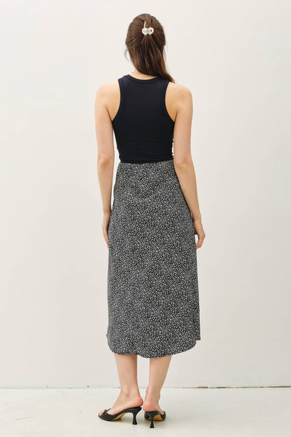 Lora Black Print Midid Skirt