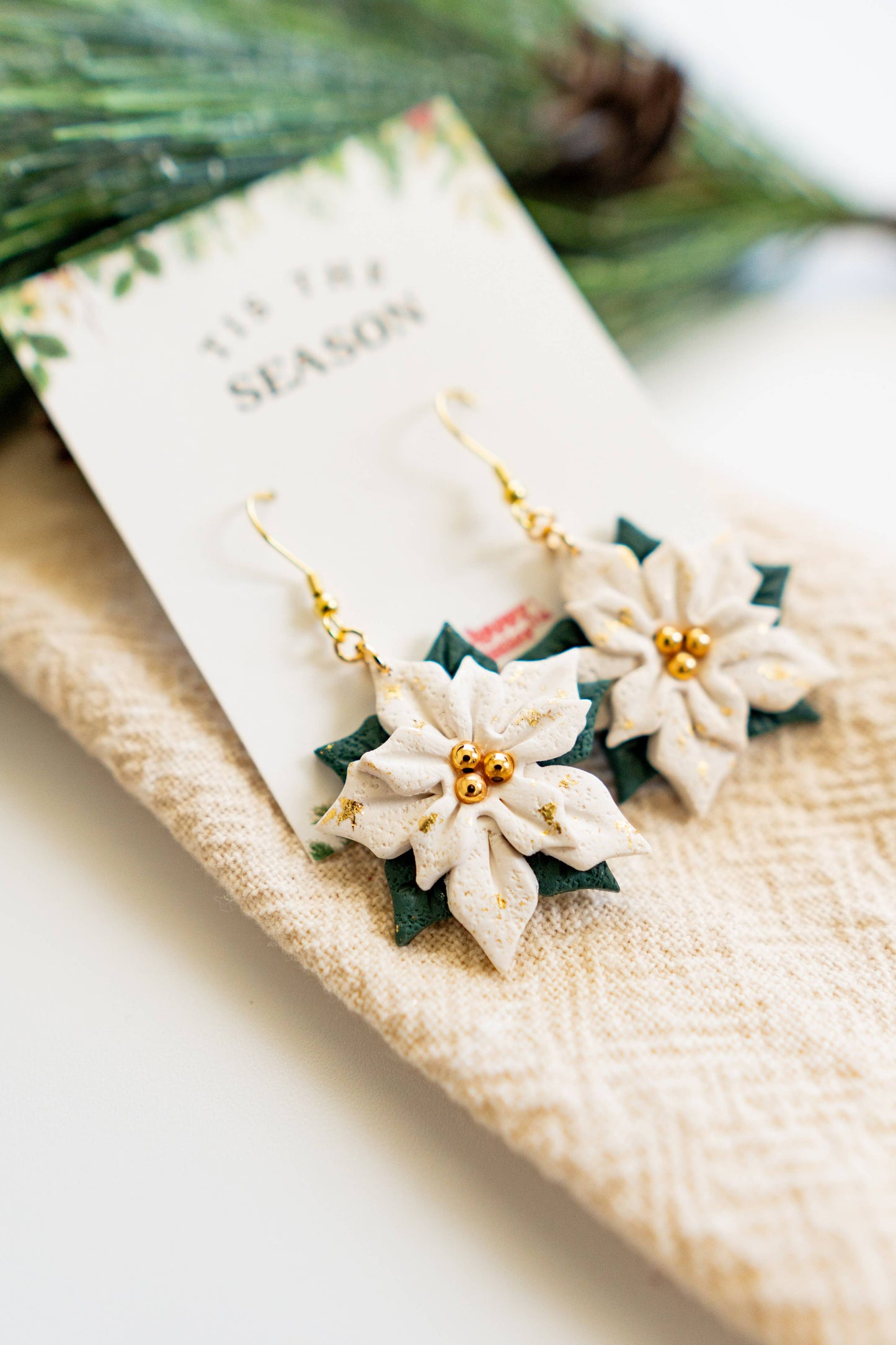 Cream Poinsettia Clay Earrings