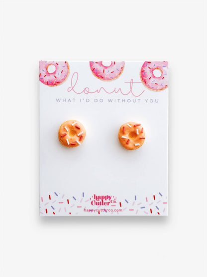 Pink Donut Clay Stud Earrings | Foodie Gift Dessert Gift