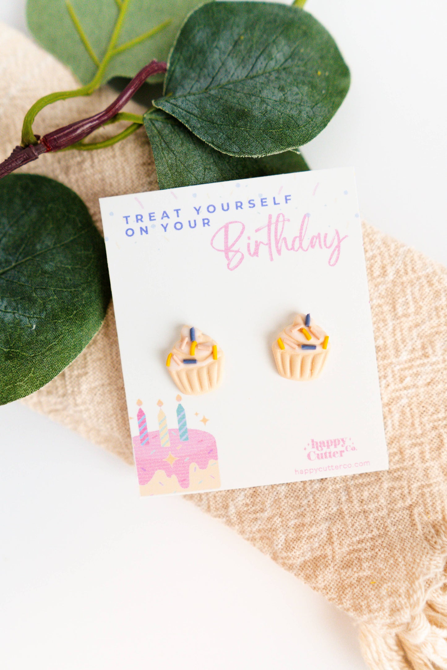 Vanilla Cupcake Birthday Clay Studs | Birthday Card Gift