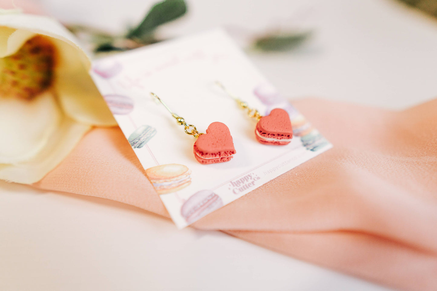 Pink Heart Macaron Earrings | Sweet Treat Valentine Earrings