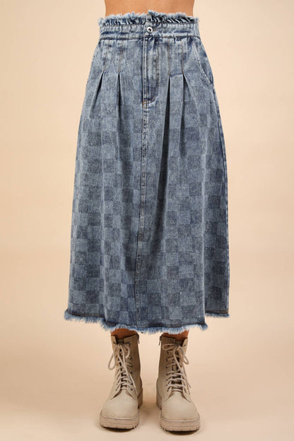 Rocco's Washed Checkered Denim Skirt