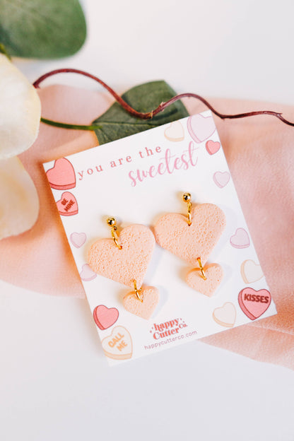 Pink Sweetheart Dangle Clay Earrings | Valentine Earrings