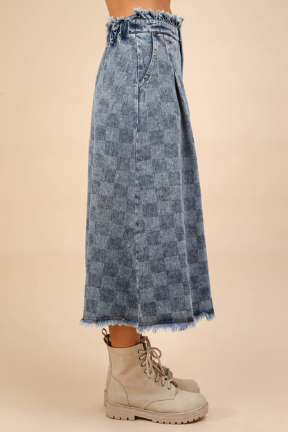 Rocco's Washed Checkered Denim Skirt