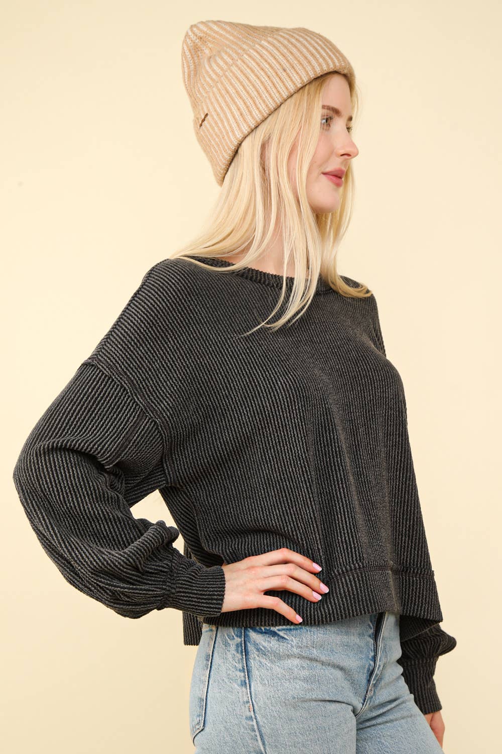 Riley's Charcoal Ribbed Oversized Top