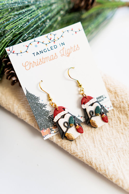 Christmas Lights Penguin Clay Earrings