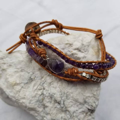 Gemstone Amethyst Triple Wrap Bracelets