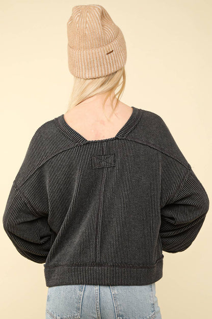 Riley's Charcoal Ribbed Oversized Top