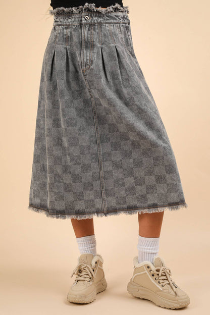 Rocco's Washed Checkered Denim Skirt