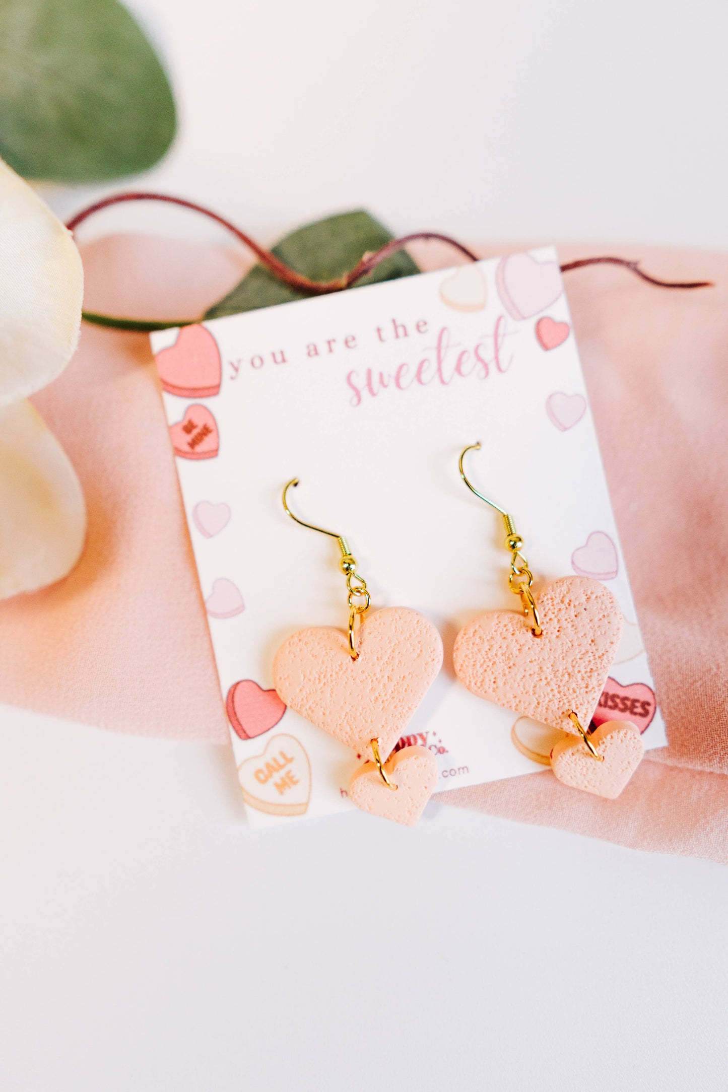 Pink Sweetheart Dangle Clay Earrings | Valentine Earrings