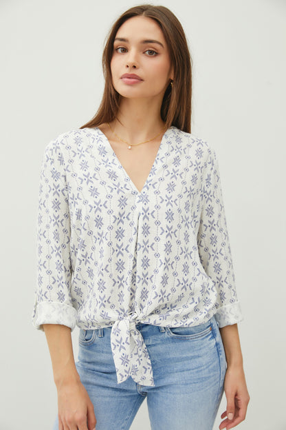 Marina's Navy Breezy Printed Top