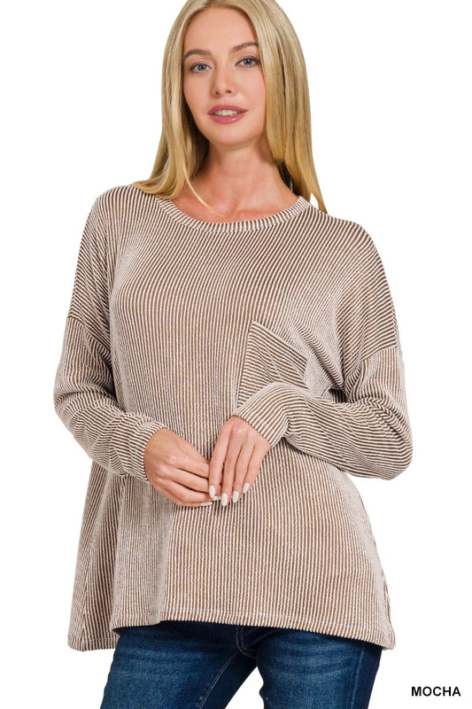 Fiona Mocha Ribbed Top